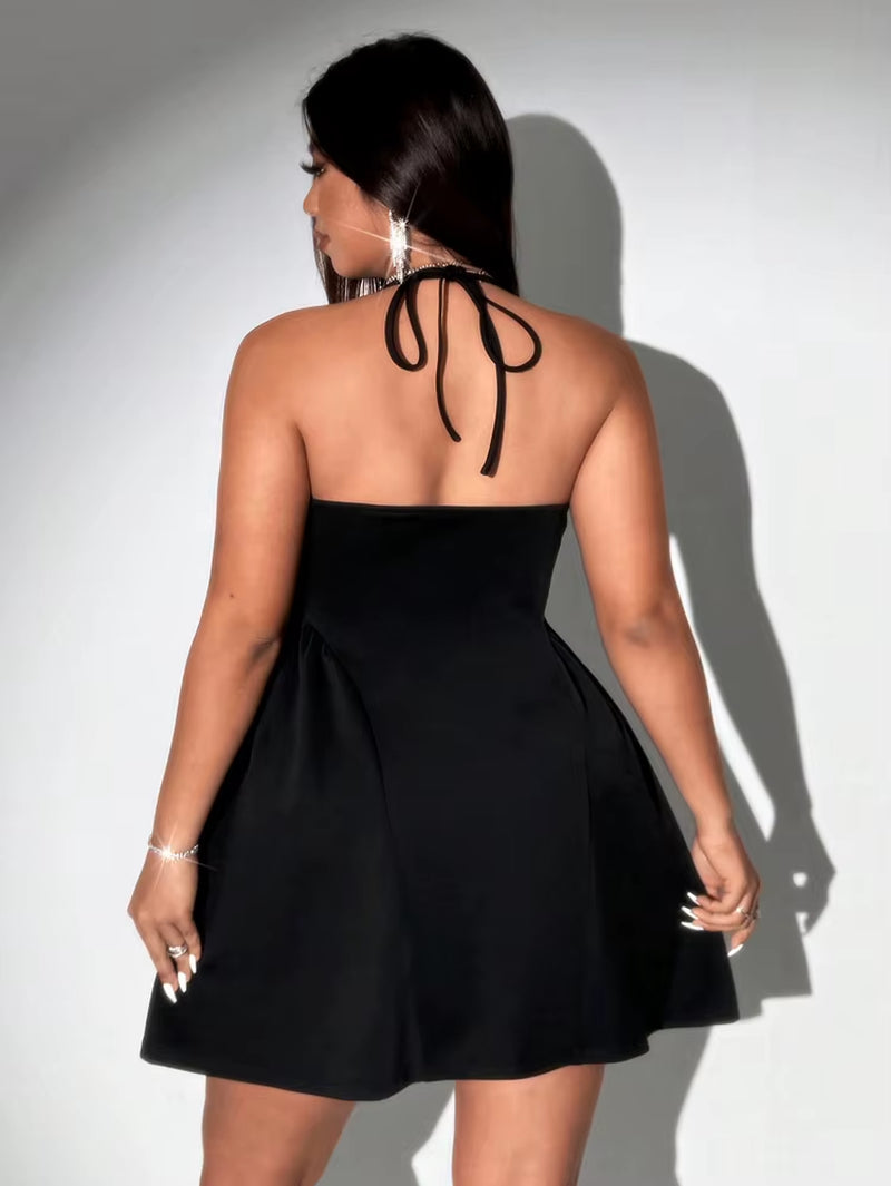 Plus Size Spring/Summer New Arrival Dress V-Neck Sensual Lace-Trimmed Sleeveless Puff-Skirt Evening Gown Solid Colour