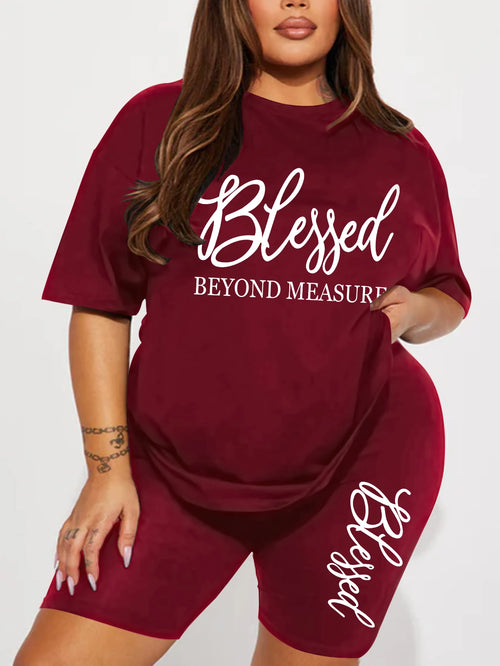Plus Size Sets for Women Summer 2 Pieces Blessed Printed Offers and Liquidation Everything Cheap Elegant Women'S Sets Short Sets